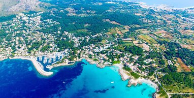 Alcudia birds eye view of sea and coast.