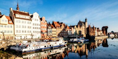 Gdansk houses along river.