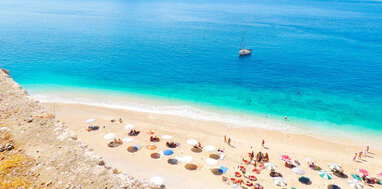 View from above of a beach and sea in Antalya.
