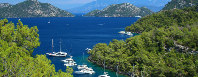 Dalaman river with boats.