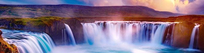 Reykjavik waterfall on a sunny day.