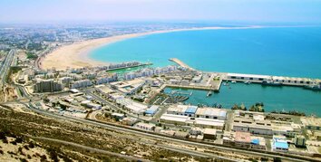 Agadir Bay with blue sea and hotels