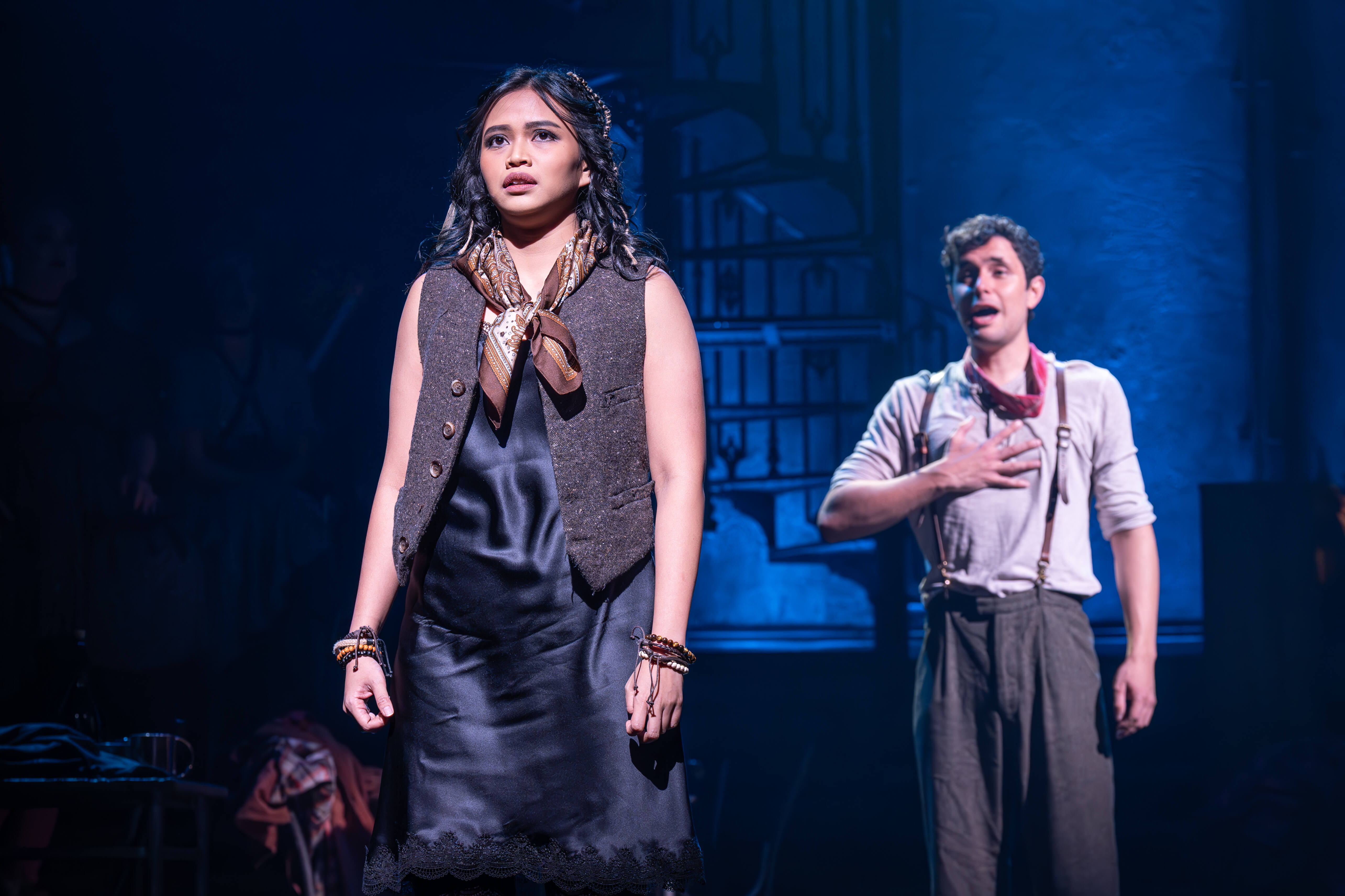 Choreographed group scene in Hadestown – photo by Marc Brenner