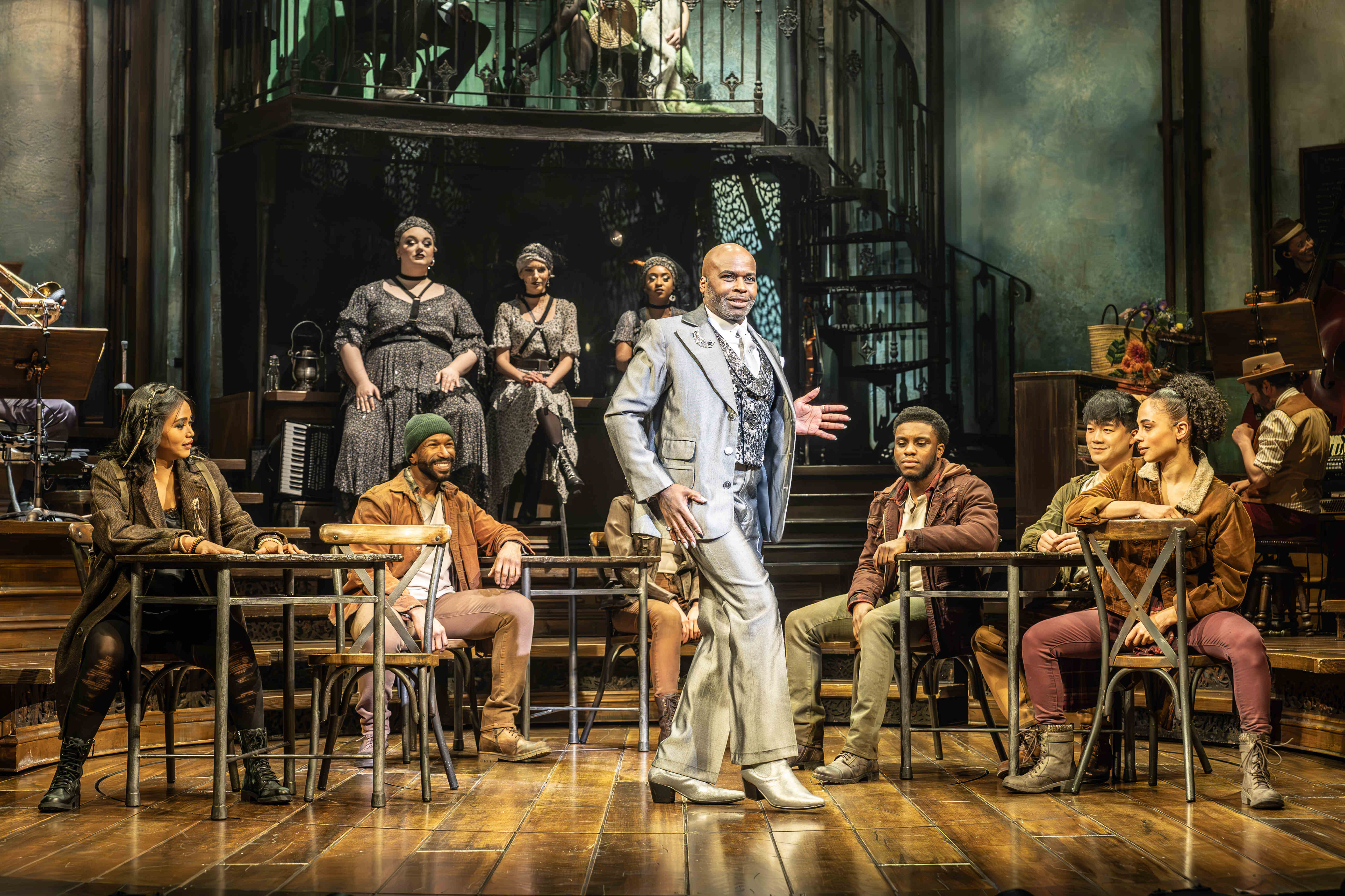 Cast of Hadestown in full ensemble performance – photo by Marc Brenner