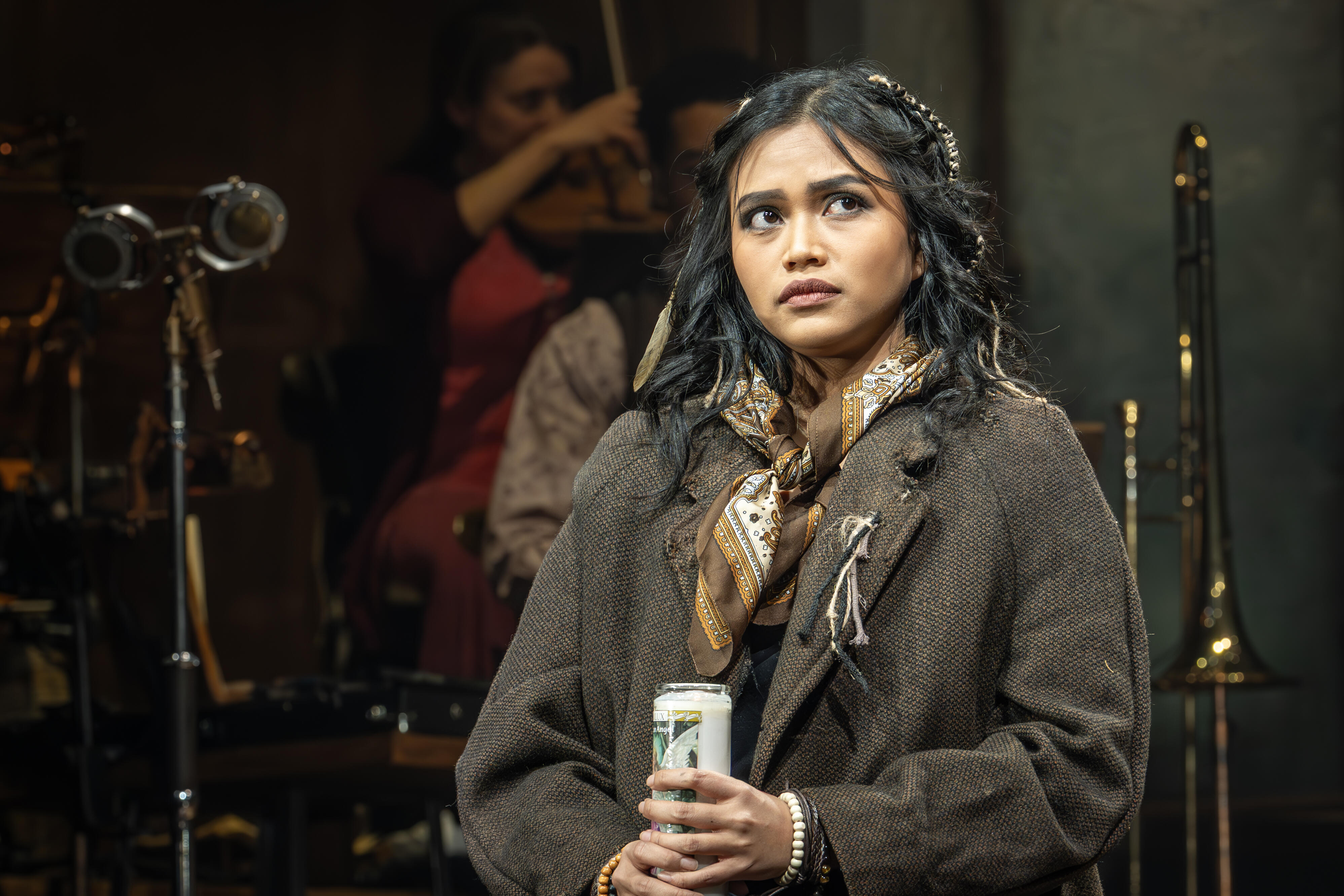 Intense Hadestown moment with dynamic staging – photo by Marc Brenner