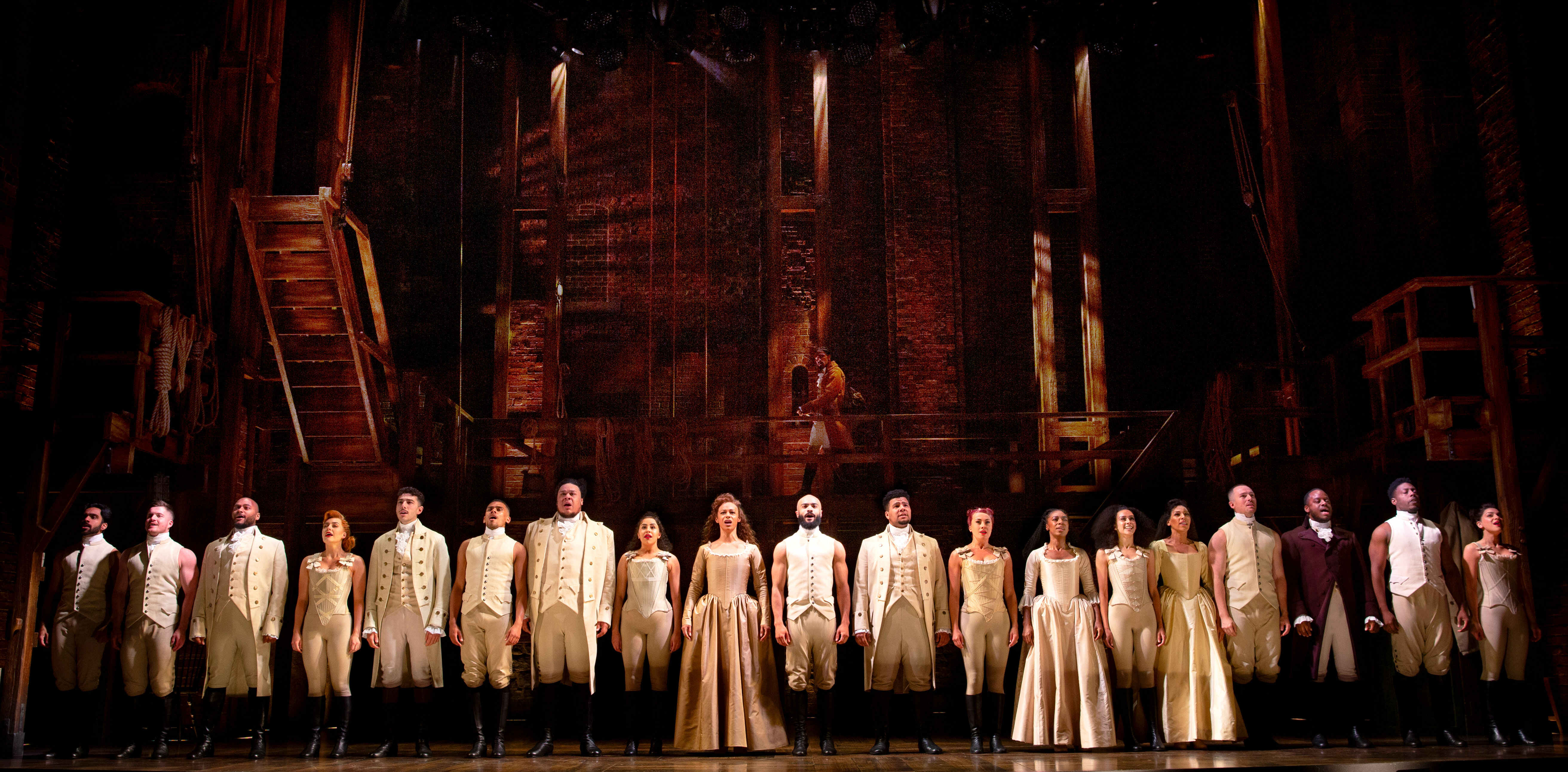 West End Theatre Packages - Vivid production stills from Hamilton The Musical, featuring key scenes and characters on stage.
