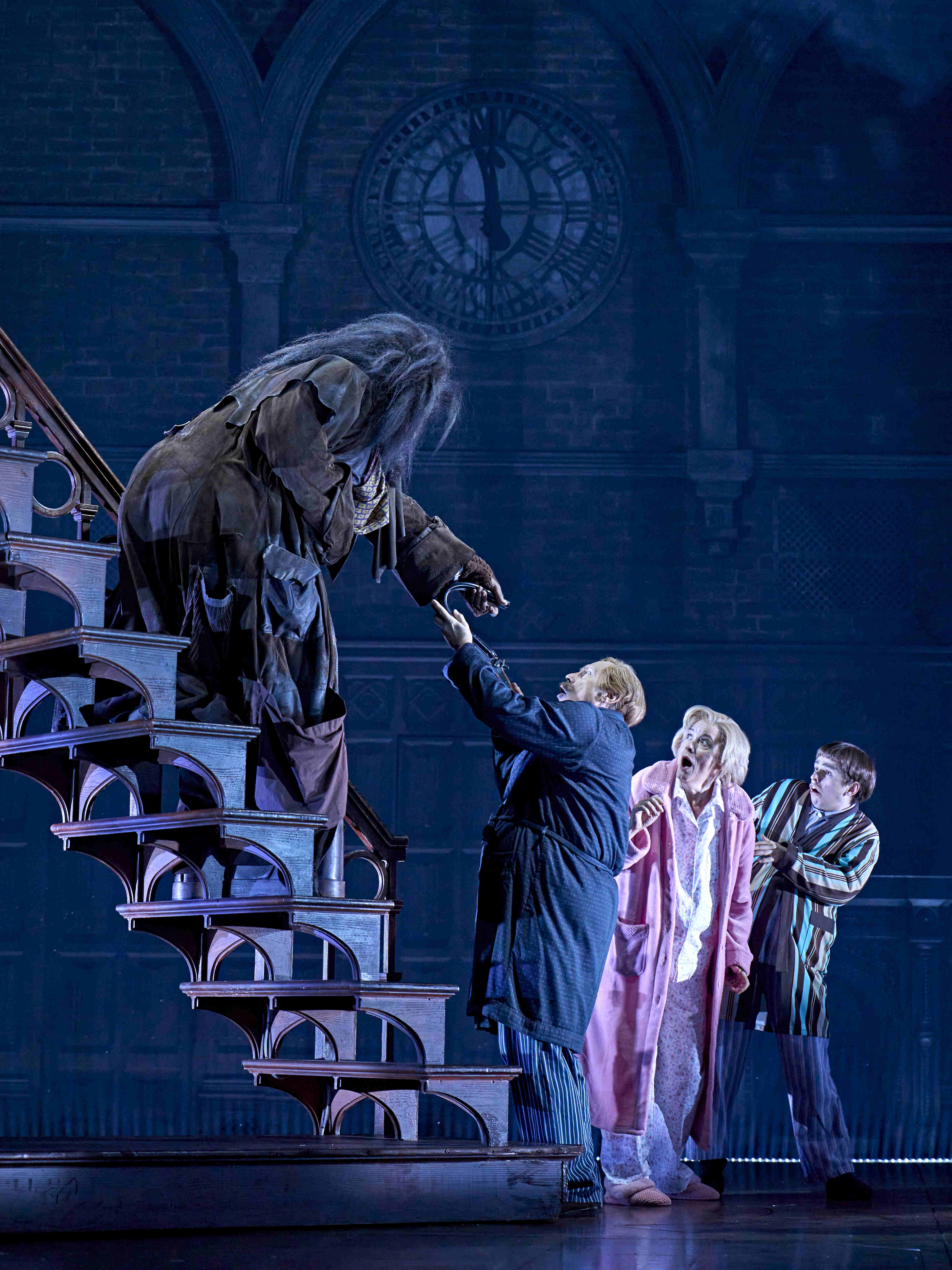 A character dressed as an elderly woman pushing a cart full of magical treats in Harry Potter and the Cursed Child.