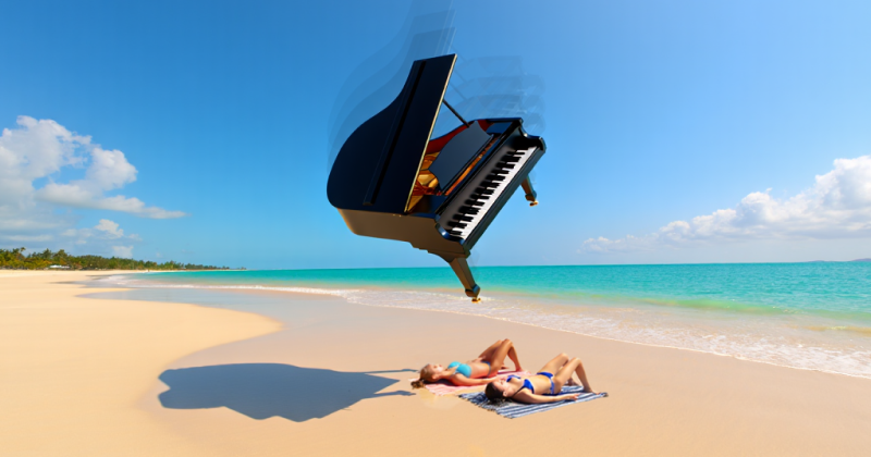 Illustration of piano with travel insurance icons