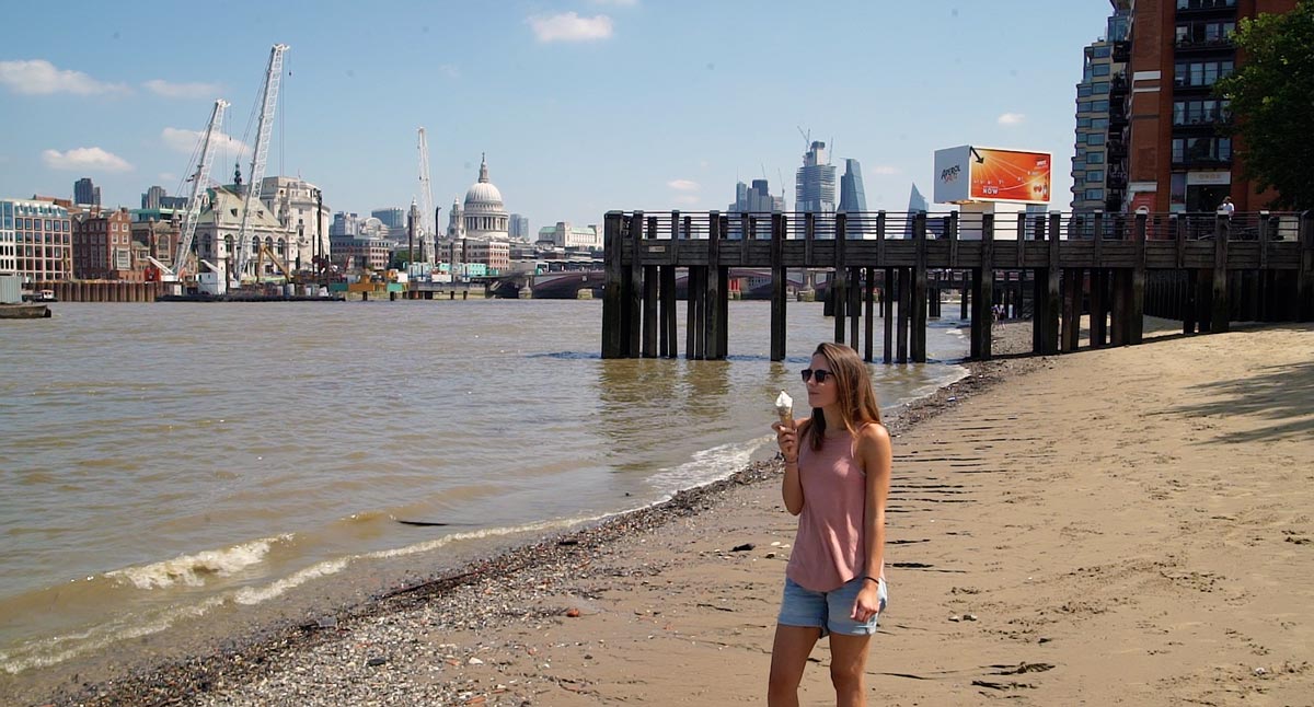 enjoying an ice cream at Gabriel's Wharf London