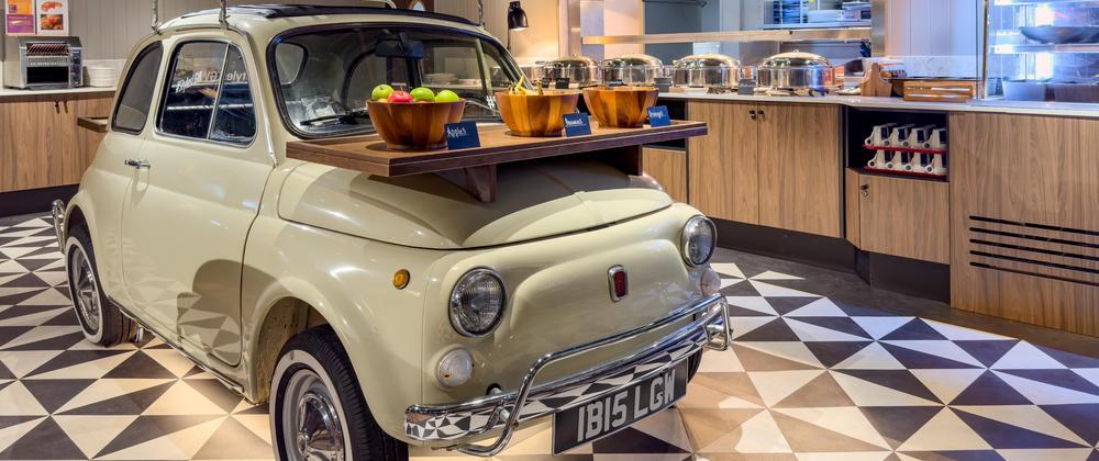 Breakfast buffet with Fiat 500