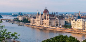 Budapest parliament building from across river.