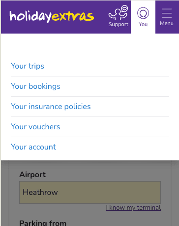 My Account Details with Holiday Extras - Account Links