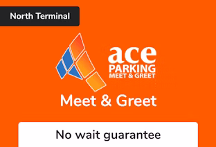 ACE Parking Meet & Greet North Gatwick Airport North Terminal car park logo with text No Wait Guarantee