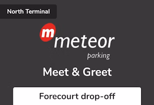 Meteor Meet & Greet North Gatwick Airport car park logo with text Meteor Parking Forecourt Drop Off