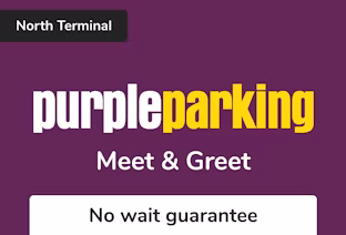Purple Parking Meet & Greet North Gatwick Airport North Terminal car park logo with text No Wait Guarantee