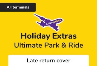 Holiday Extras Ultimate Park & Ride Gatwick logo, includes Late Return Cover