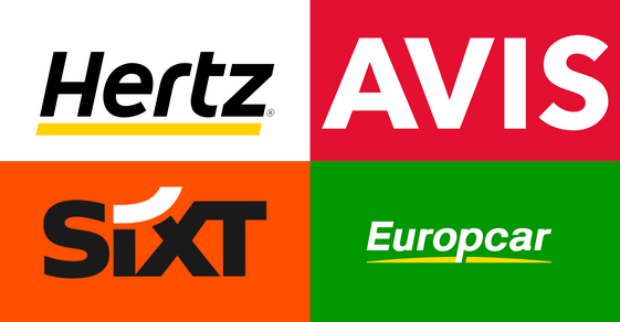 Logos de Hertz, Avis, Sixt et Europcar en collage