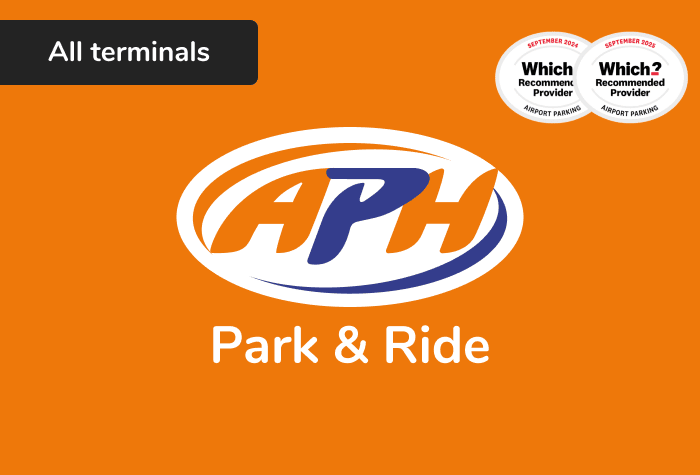 APH Park & Ride at Gatwick Airport - Car Park Logo - the logo reads APH Best Rated