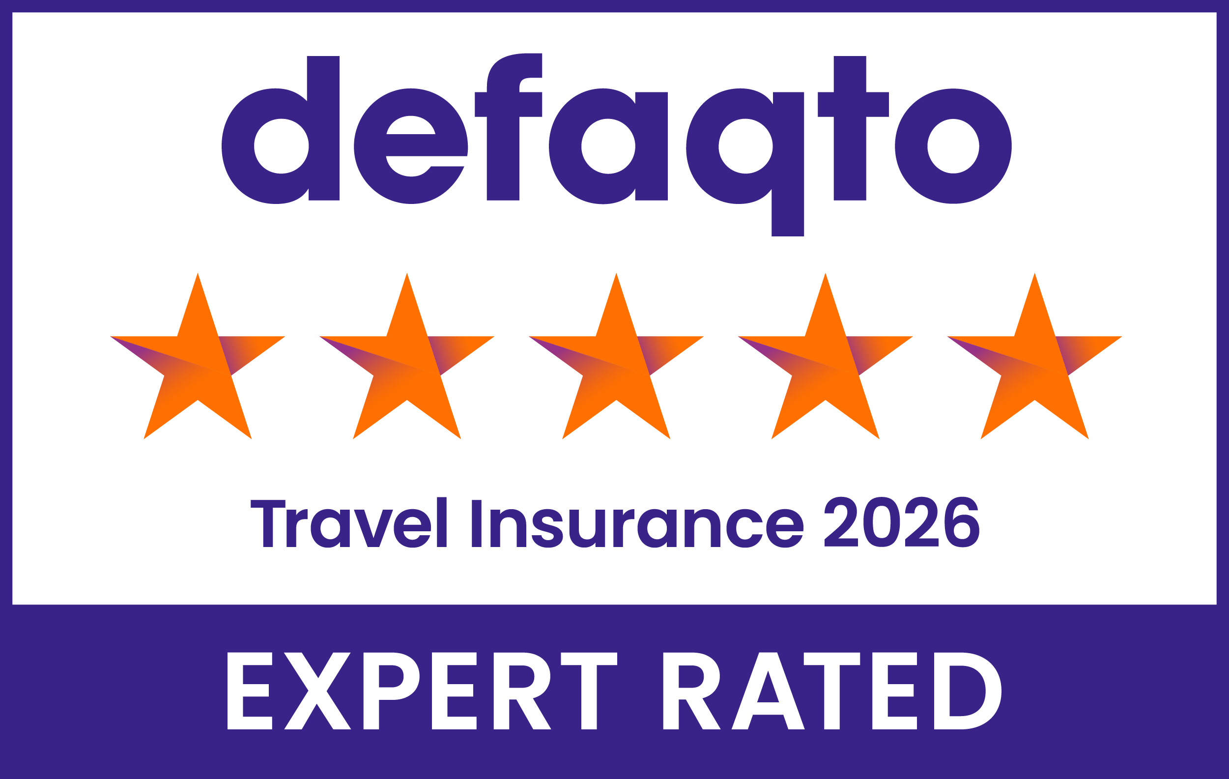 Holiday Extras travel insurance badges showing 5-star Defaqto rating.