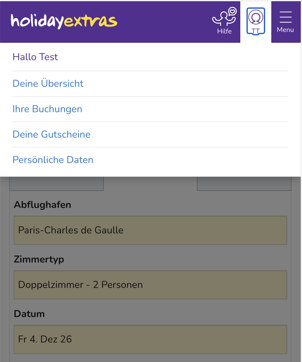 Buchungen verwalten im Holiday Extras Login