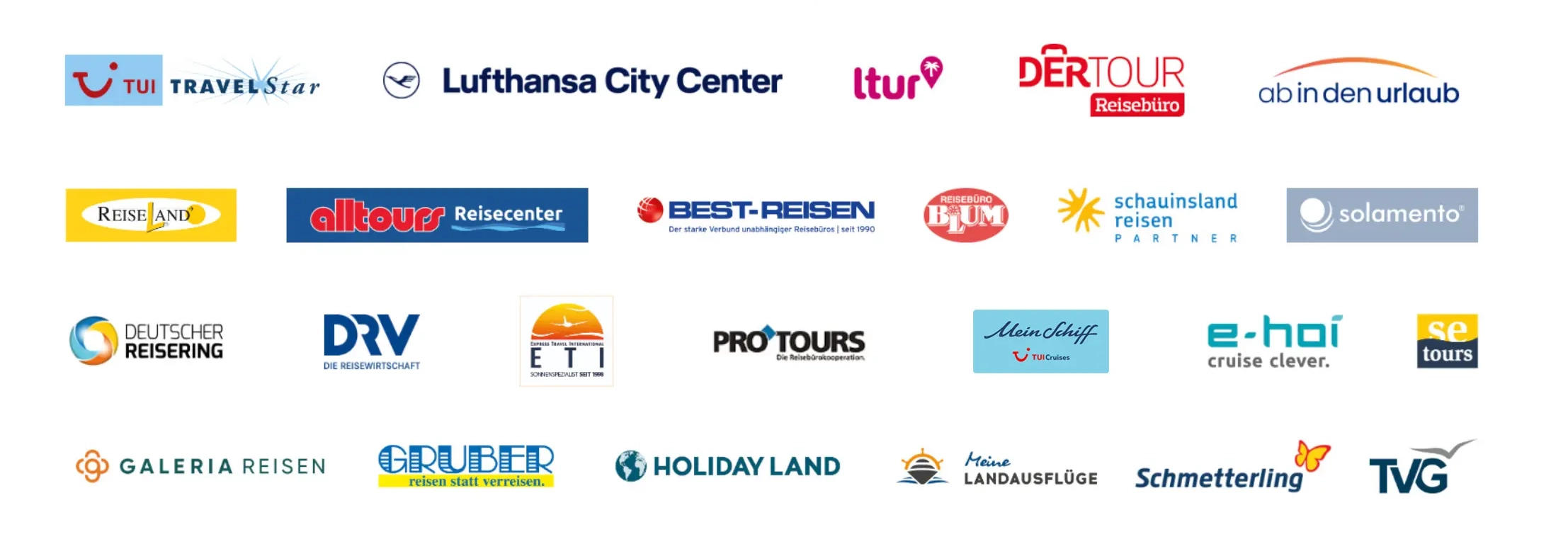 Liste von Partnern, u.a. TUI, Lufthansa City Center, Dertour, Ab In Den Urlaub und Alltours