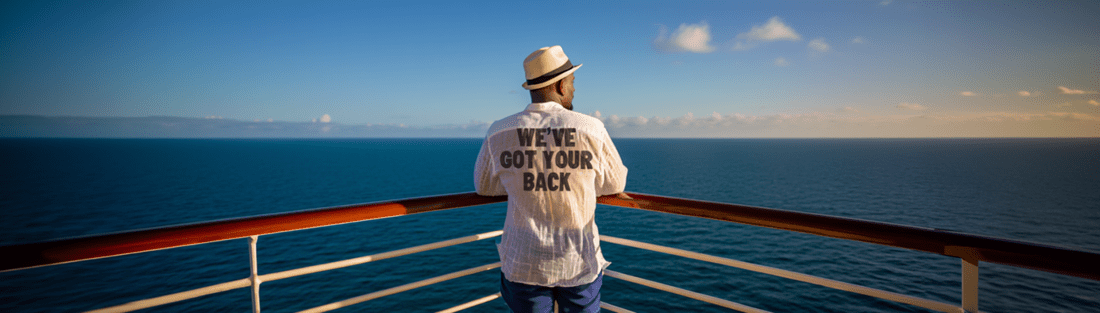 Couple looking out at the ocean from a cruise ship