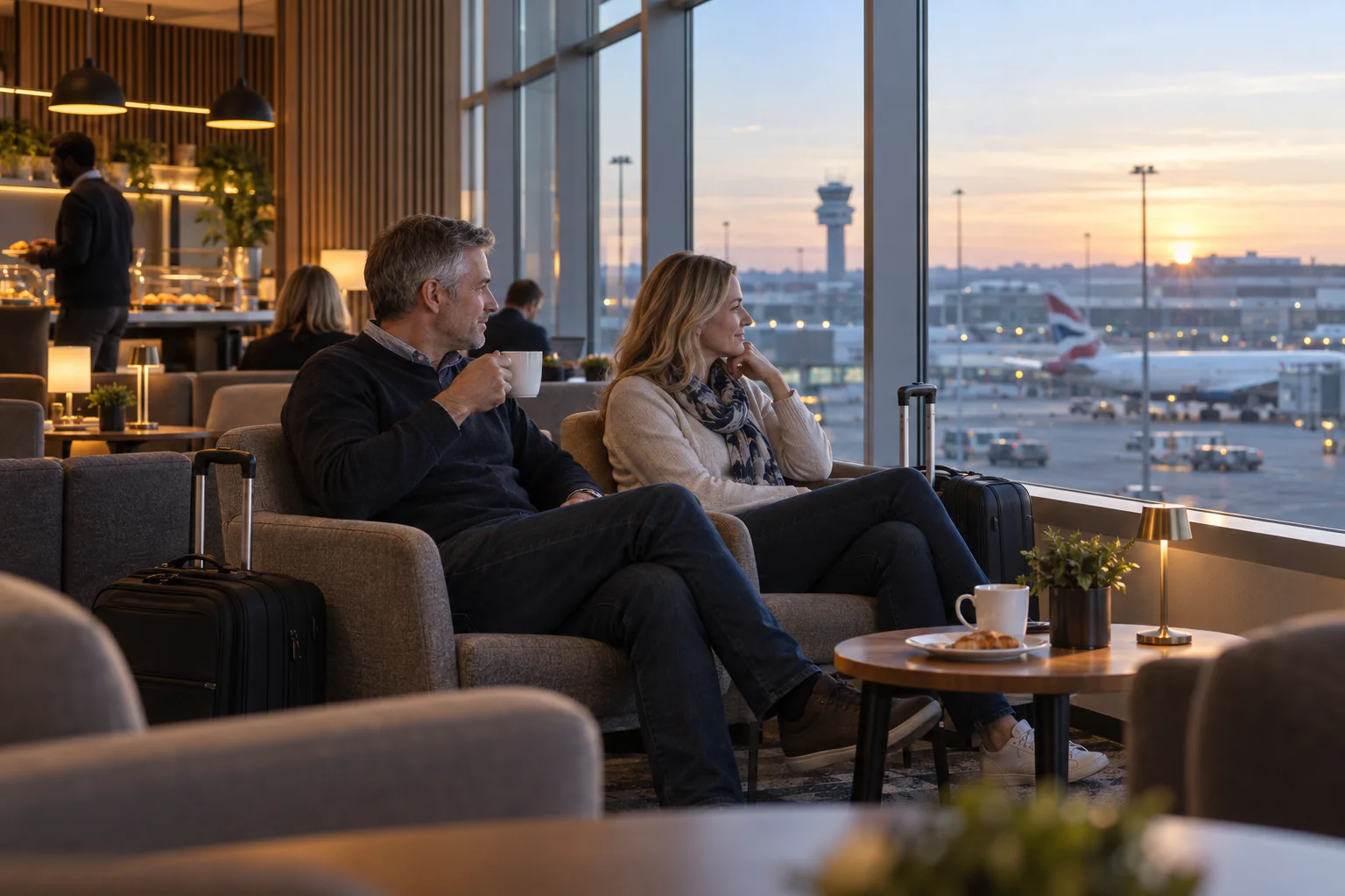 A calm and comfortable airport lounge
