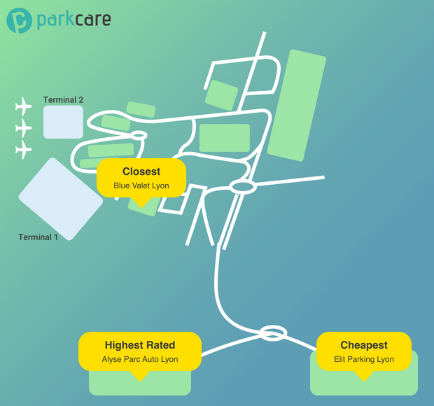 Carte des parkings à l'aéroport de Lyon