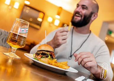 person eating at a premier inn