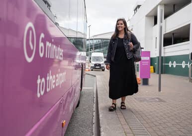 woman approaching bus