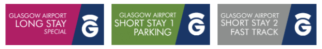 official glasgow airport car park logos, long stay, short stay 1 and short stay 2