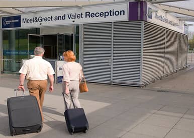 couple heading to meet and greet reception