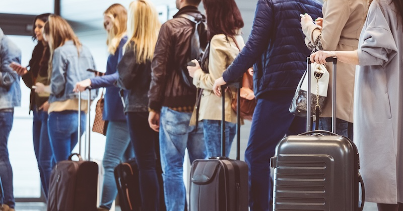 Passport control queue at a European airport