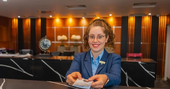 Reception check-in at the Sofitel Gatwick hotel