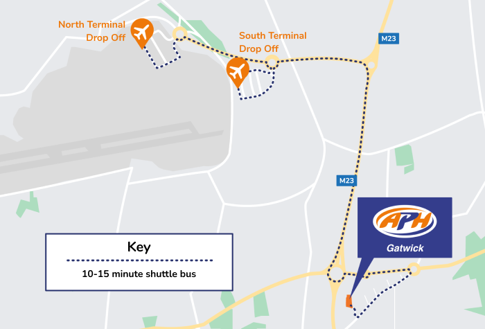 APH EV Charging at Gatwick North and South Map showing drop off destinations
