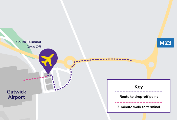 Holiday Extras Meet and Greet Gatwick South Map showing the drop off location