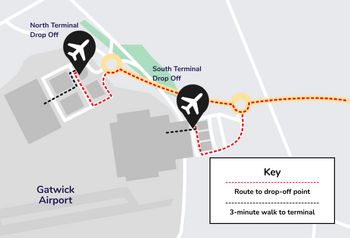 Meteor Meet and Greet Gatwick all terminals Map showing the locations for both North and South terminal